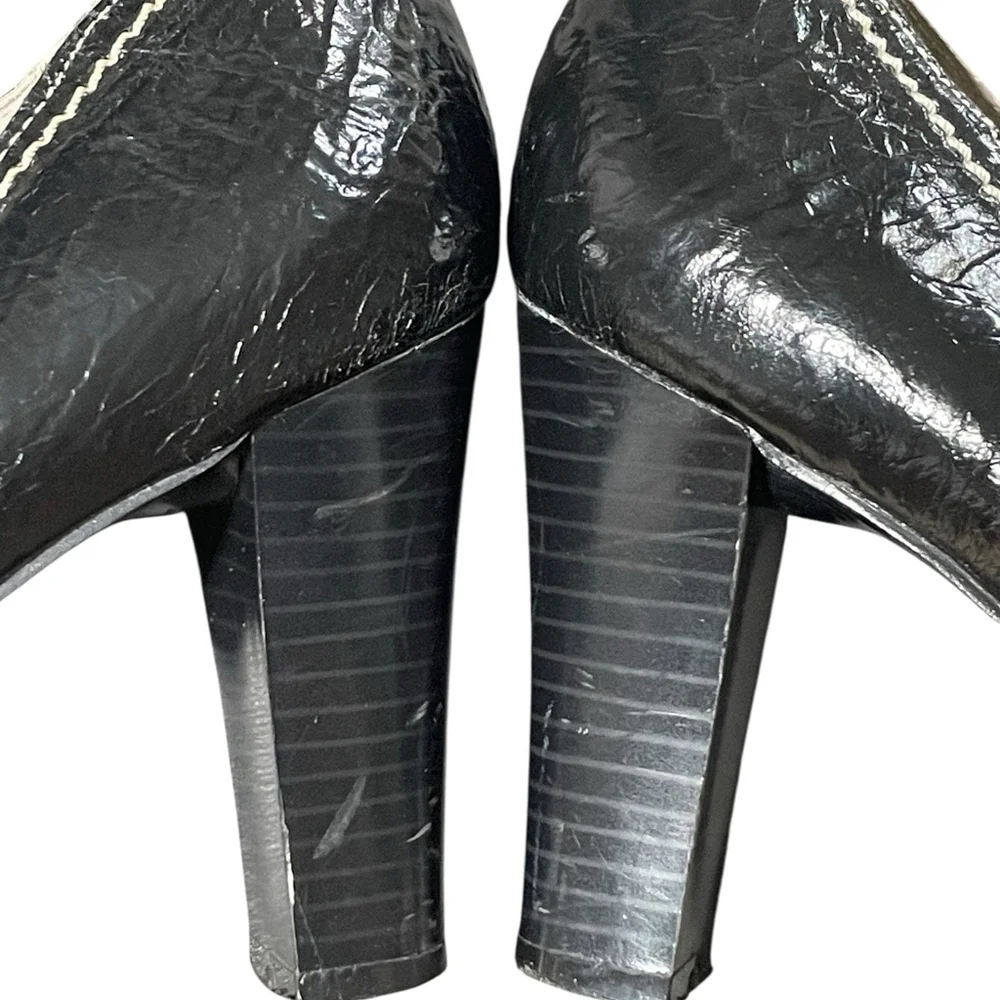 Italian Shoemakers Contesa Women 7 Pumps Square Toe Contrast Stitch Leather Blac